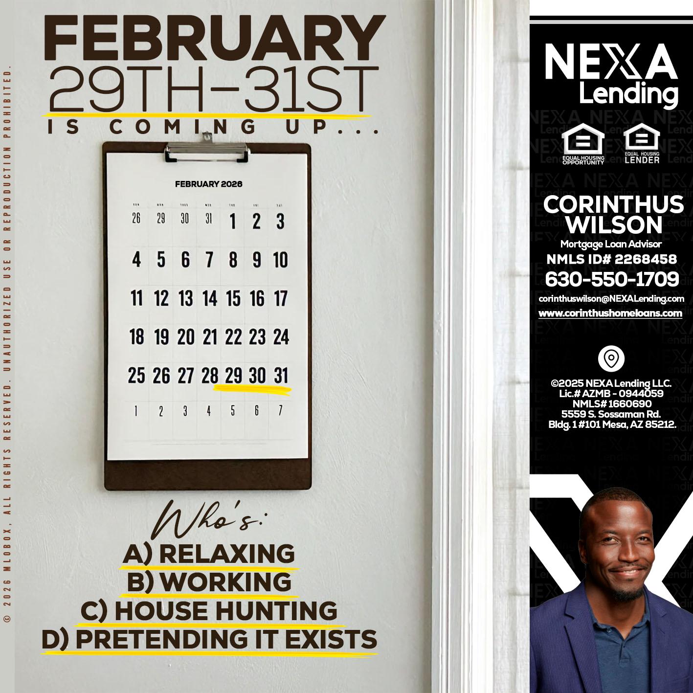 FEBRUARY 29-31 - Corinthus Wilson -Loan Advisor/Investor/Commercial/International