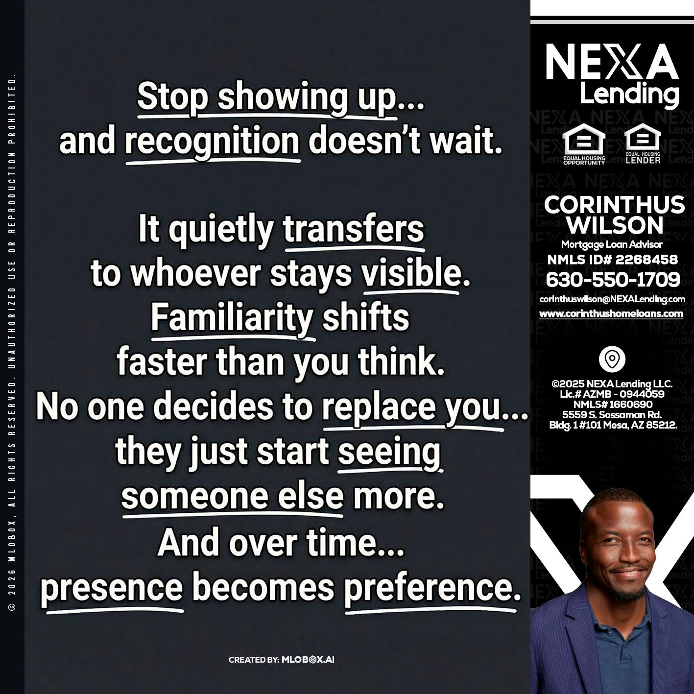 STOP SHOWING - Corinthus Wilson -Loan Advisor/Investor/Commercial/International