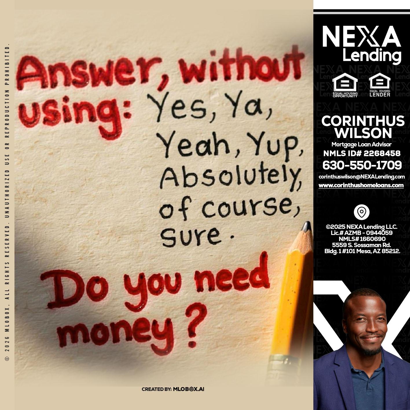 answer without - Corinthus Wilson -Loan Advisor/Investor/Commercial/International