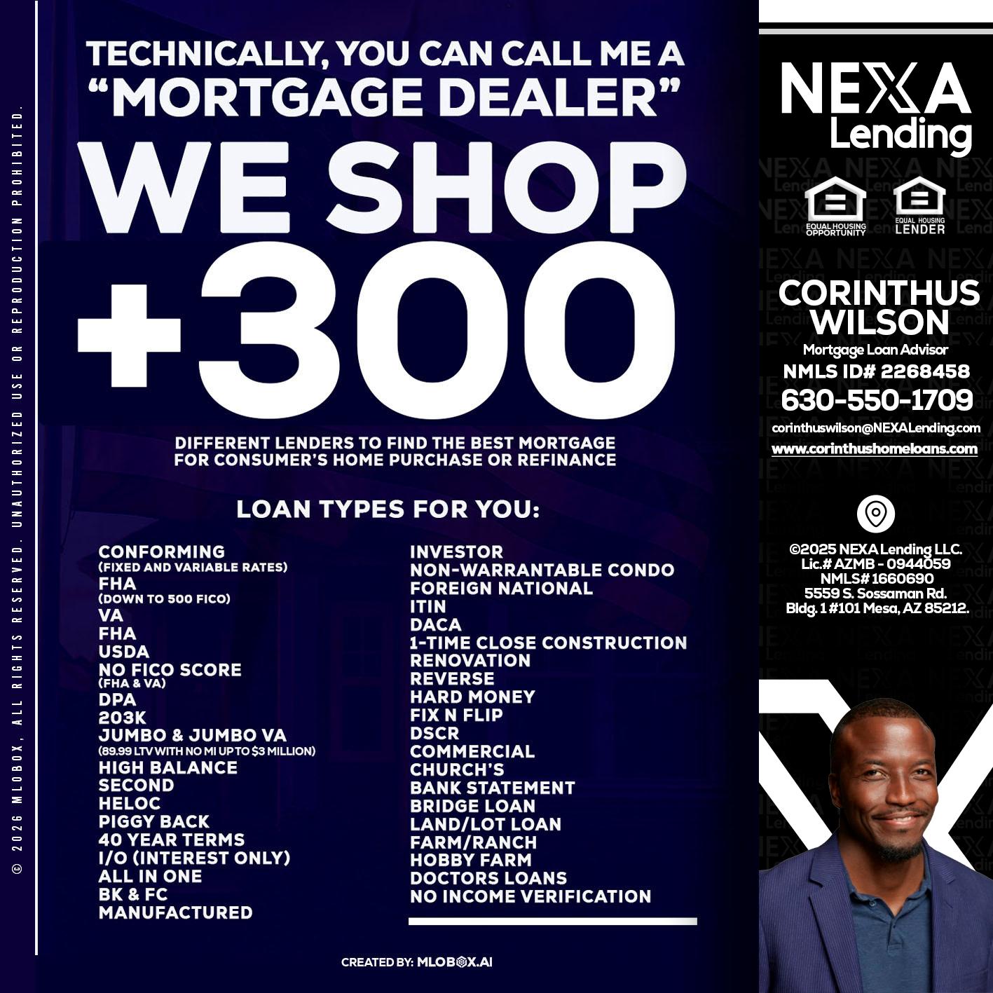 300+ LENDERS - Corinthus Wilson -Loan Advisor/Investor/Commercial/International