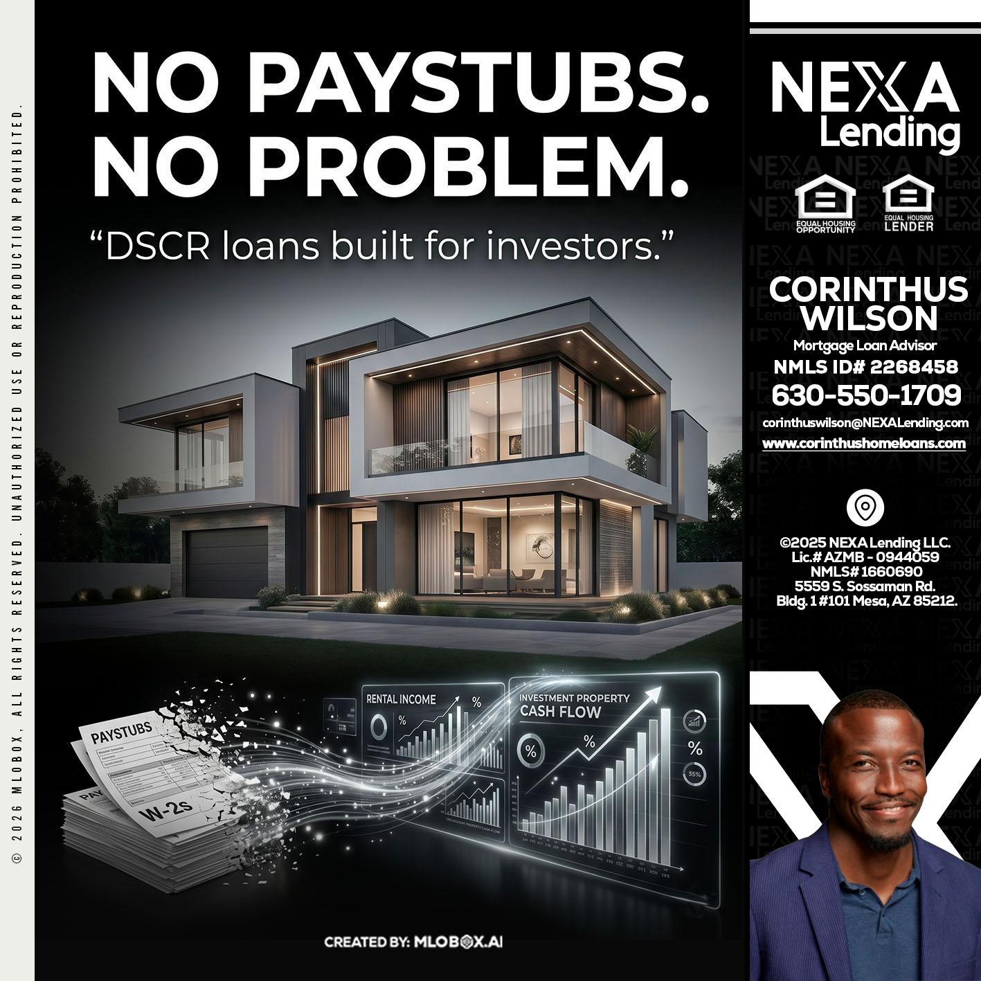 no paystub - Corinthus Wilson -Loan Advisor/Investor/Commercial/International
