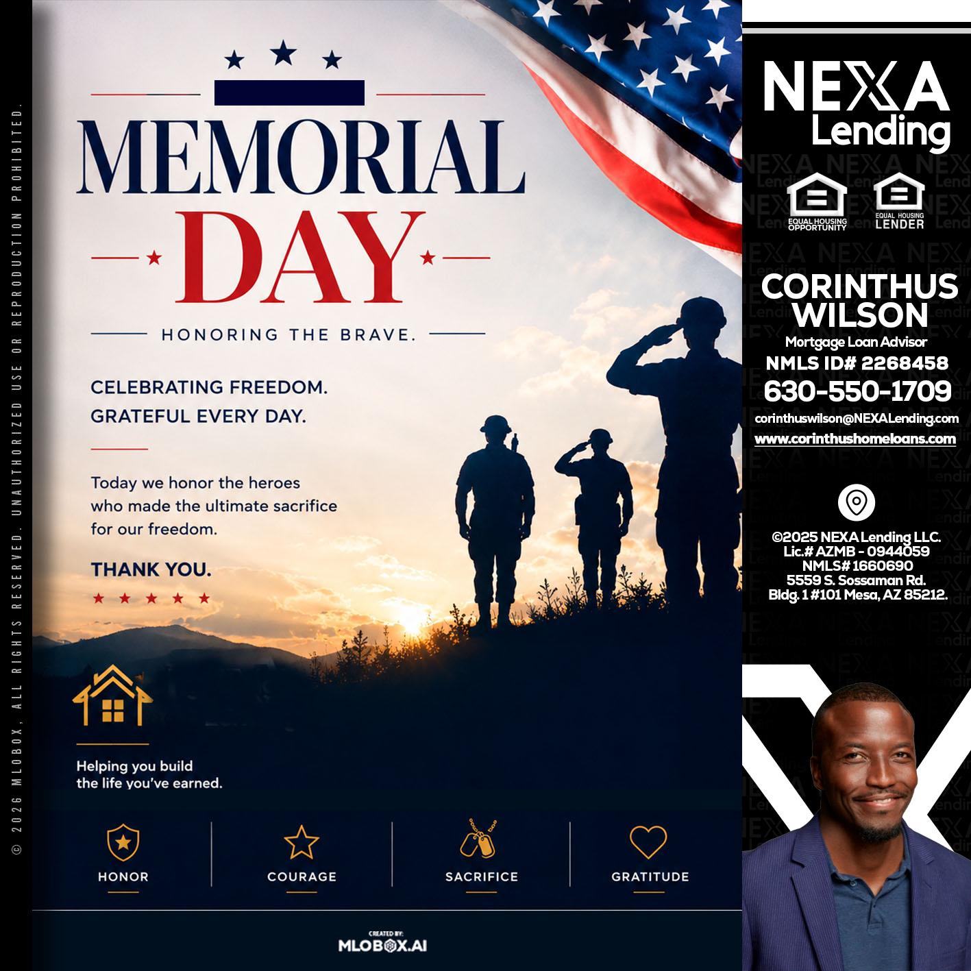 MEMORIAL DAY - Corinthus Wilson -Loan Advisor/Investor/Commercial/International