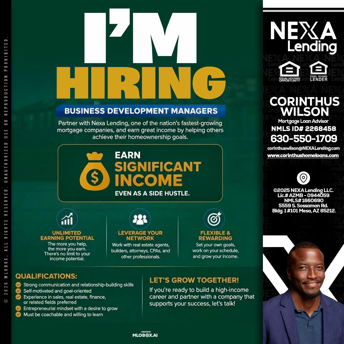 IM HIRING - Corinthus Wilson -Loan Advisor/Investor/Commercial/International