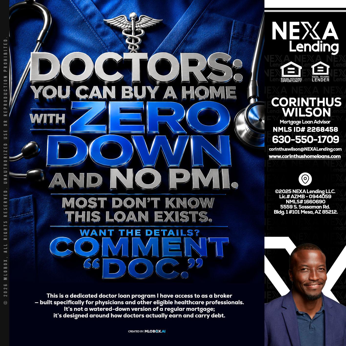 DOCTORS YOU CAN BUY - Corinthus Wilson -Loan Advisor/Investor/Commercial/International