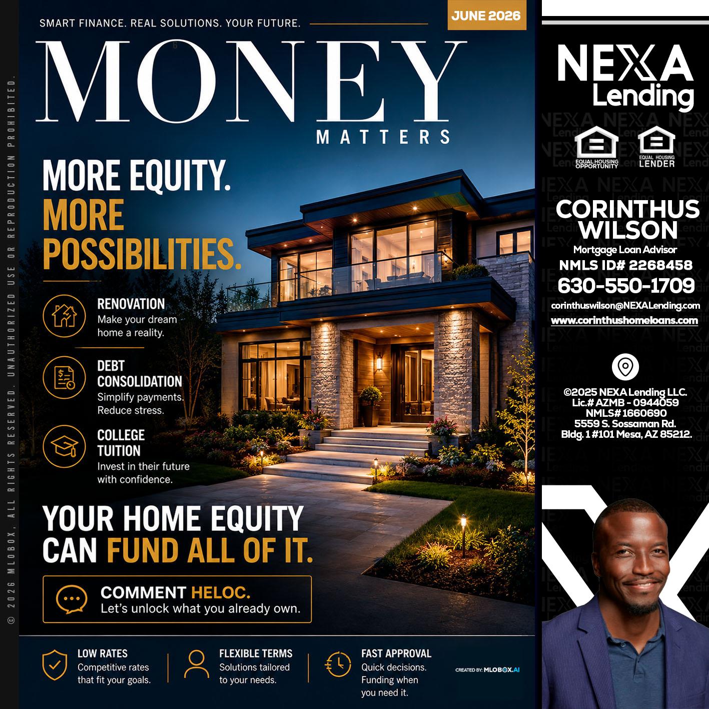 MONEY MATTERS - Corinthus Wilson -Loan Advisor/Investor/Commercial/International